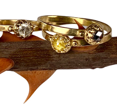Gemstone Plain Band 18K Gold Stacking Ring - DIAMONDS