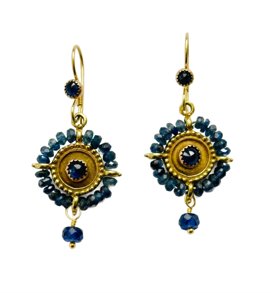 Blue Sapphire Mandala Gold Earring