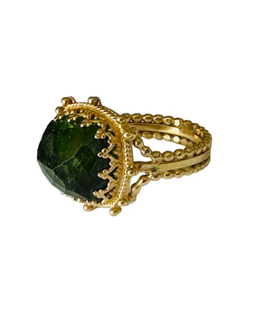 18K Gold Green Tourmaline Crown Ring