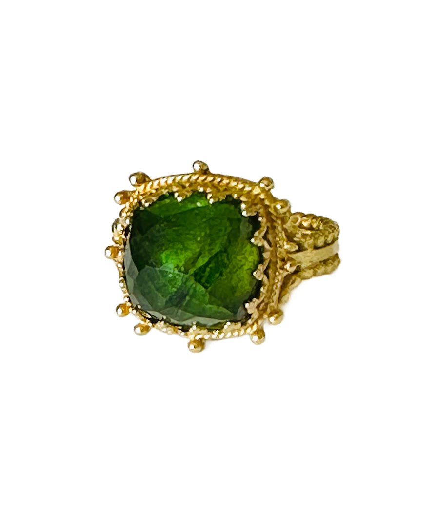 18K Gold Green Tourmaline Crown Ring