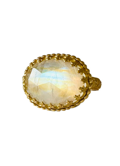 Rainbow Moonstone 18K Gold Cocktail Ring