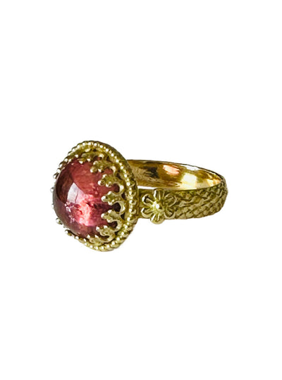 Pink Tourmaline Floral 18K Gold Ring