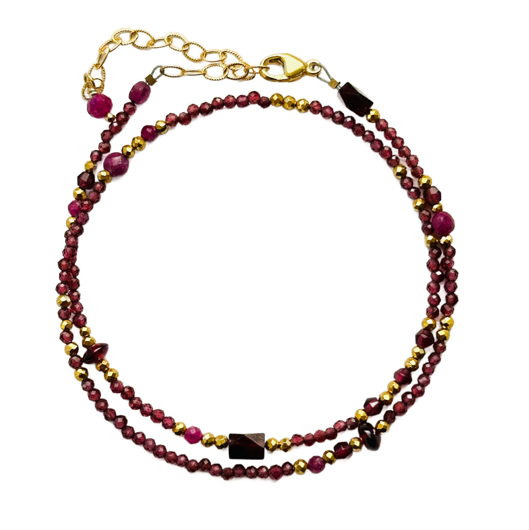 Garnet, Ruby & Pyrite Double Strand Bracelet