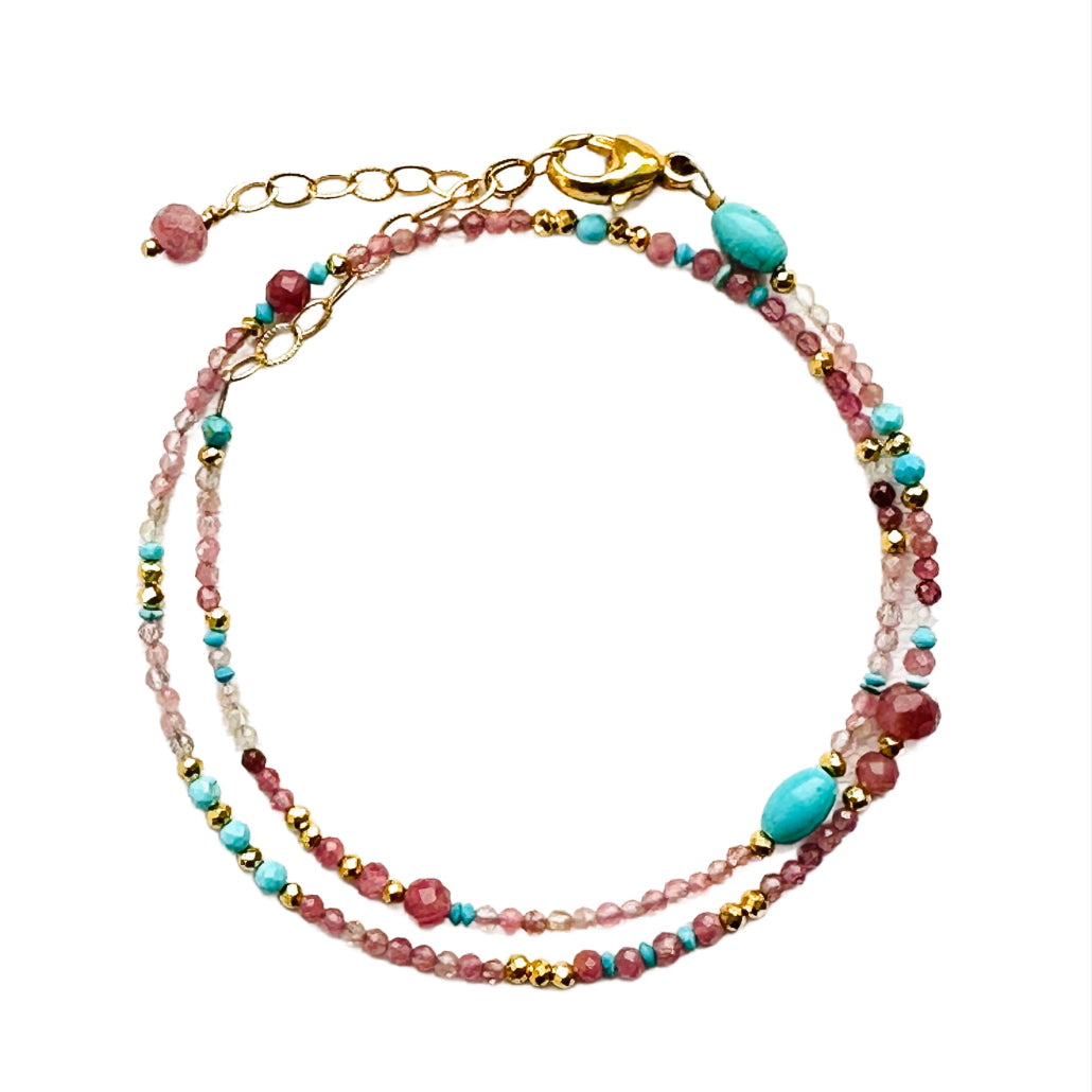 Tourmaline, Turquoise & Pyrite Double Strand Bracelet