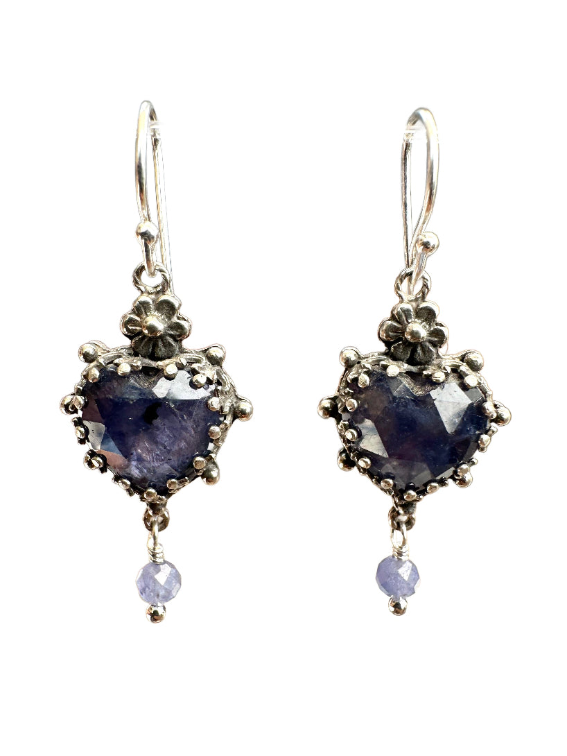 Iolite Gem Heart Earrings