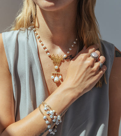 White Pearl Dreaming of Morocco Vermeil Necklace