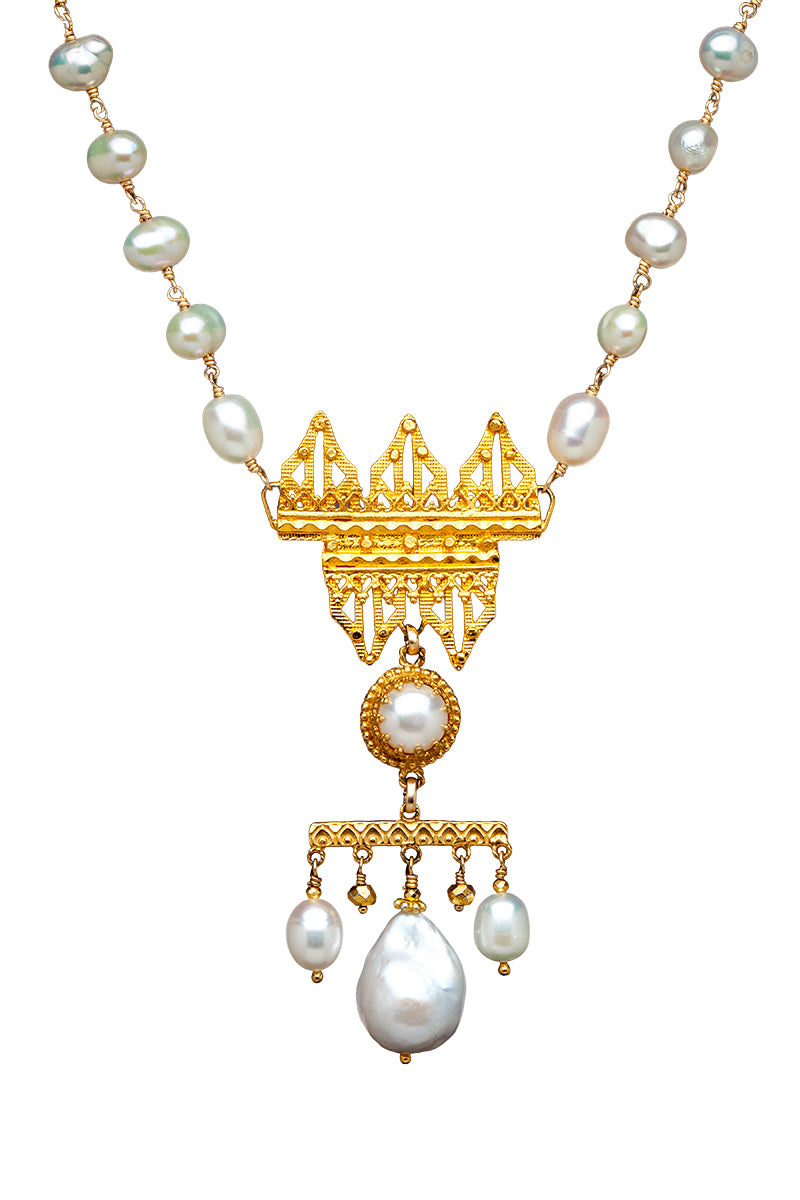 White Pearl Dreaming of Morocco Vermeil Necklace