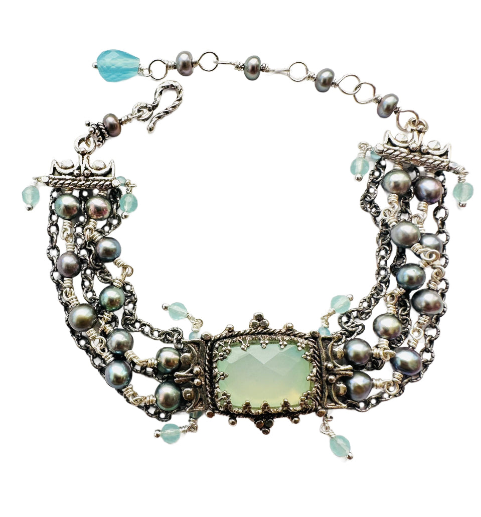 Filagree Earrings in Silver/Aqua Chalcedony Filagree Earrings in Silver/Aqua Chalcedony