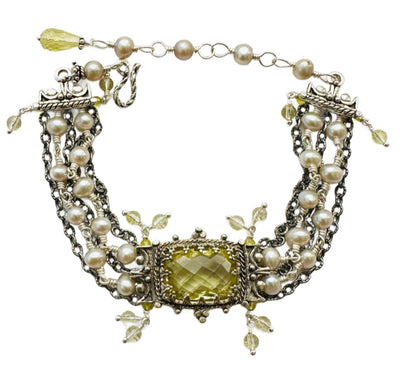 Lemon Citrine & Pearl Multi Strand Bracelet