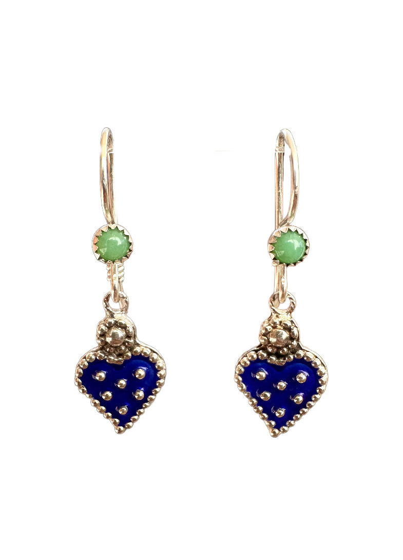 Chrysoprase Mini Enameled Heart Earrings