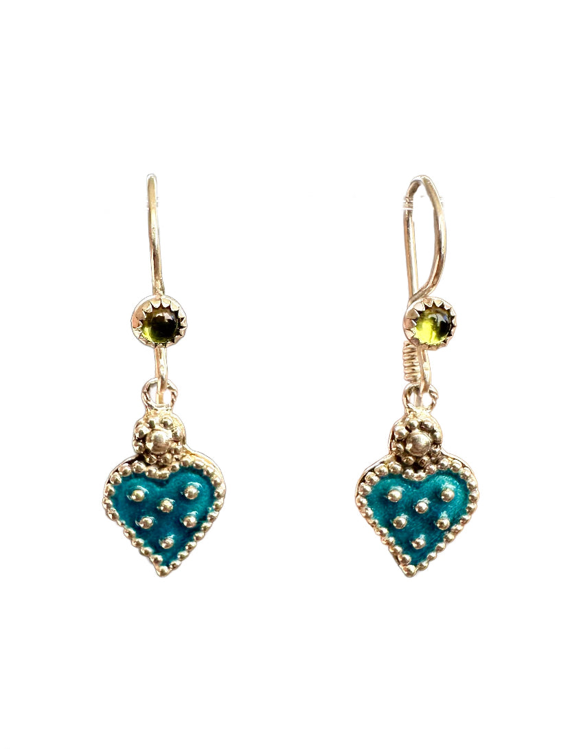 Peridot Mini Enameled Heart Earrings