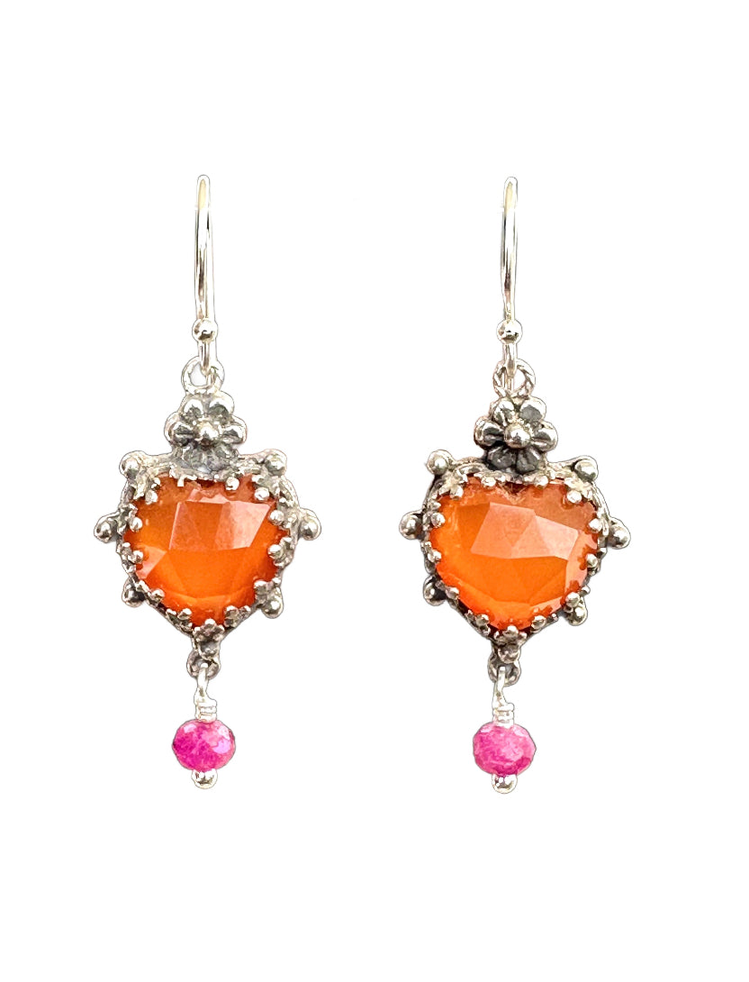 Carnelian Gem Heart Earrings