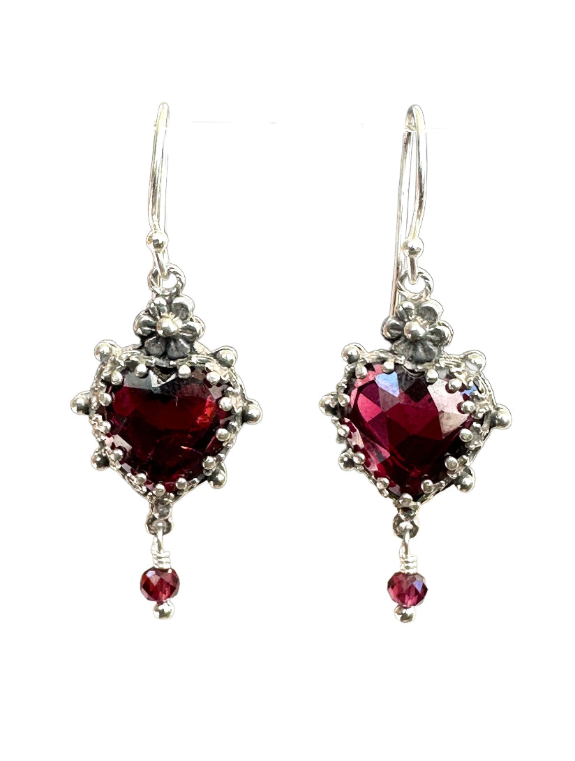 Garnet Gem Heart Earrings