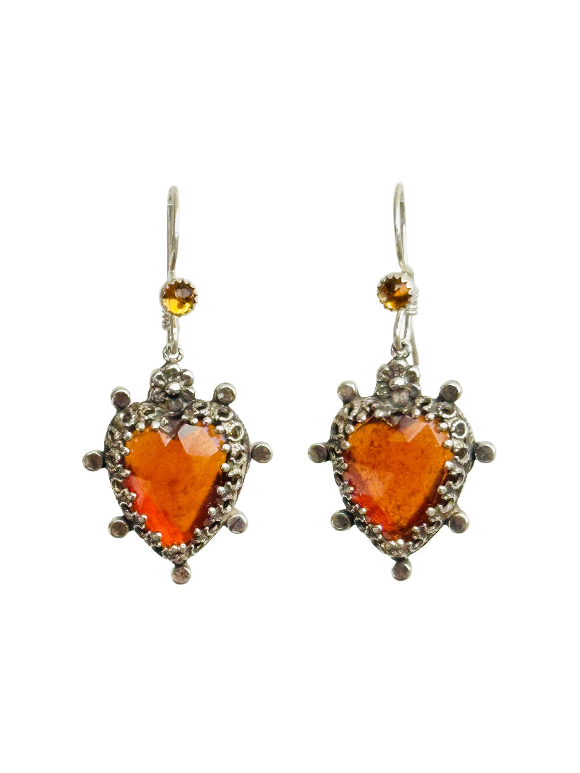 Hessonite Garnet Milagro Heart Earrings