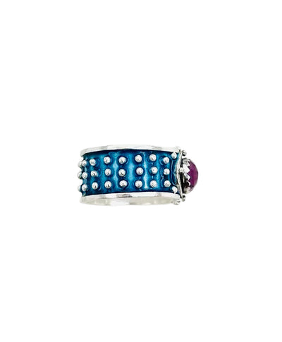 Pink Sapphire Enameled Wide Band Ring