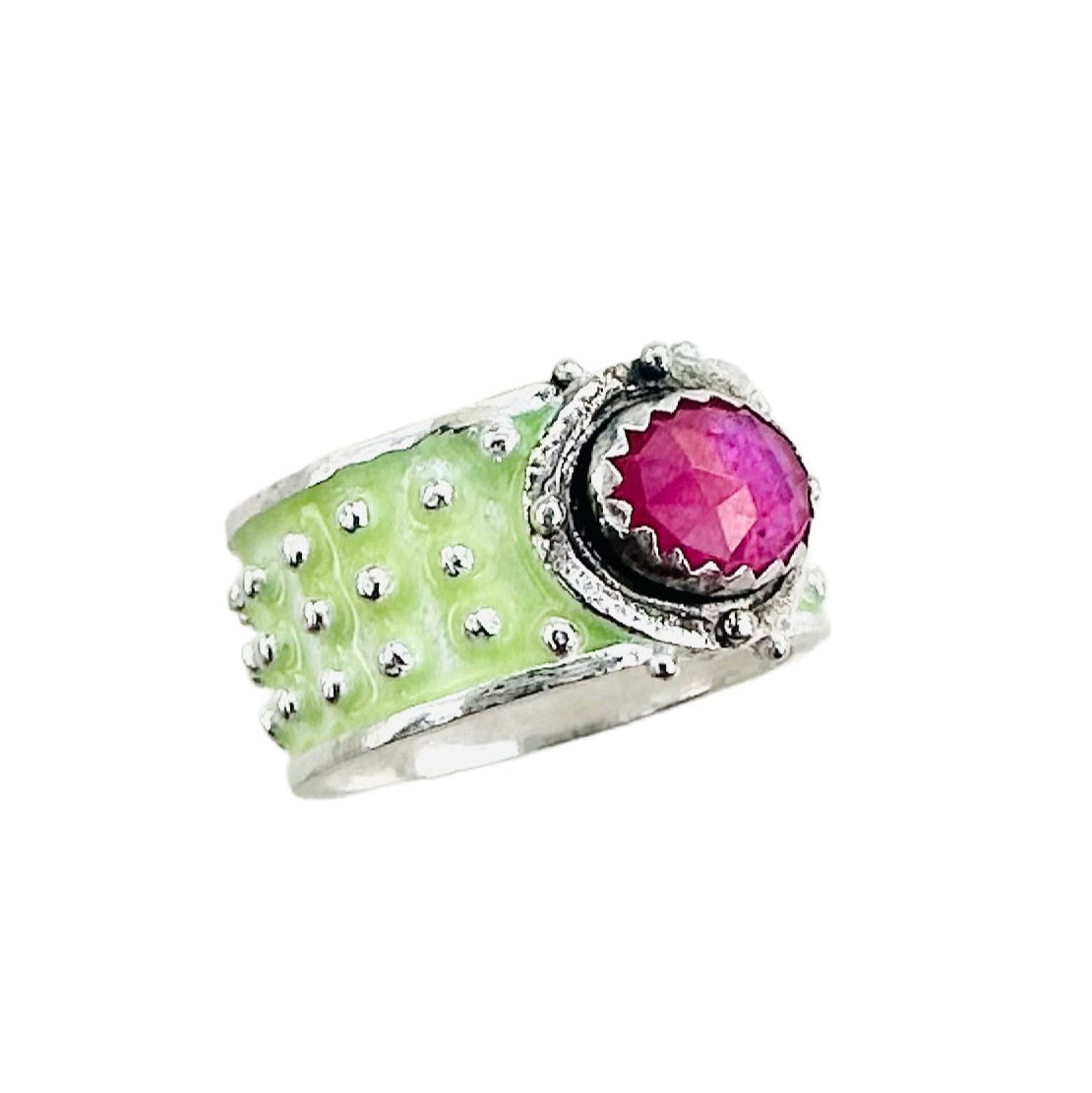 Ruby Enameled Wide Band Ring