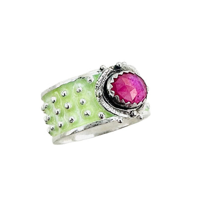 Ruby Enameled Wide Band Ring