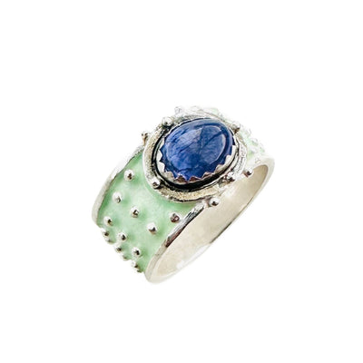 Tanzanite Enameled Wide Band Ring