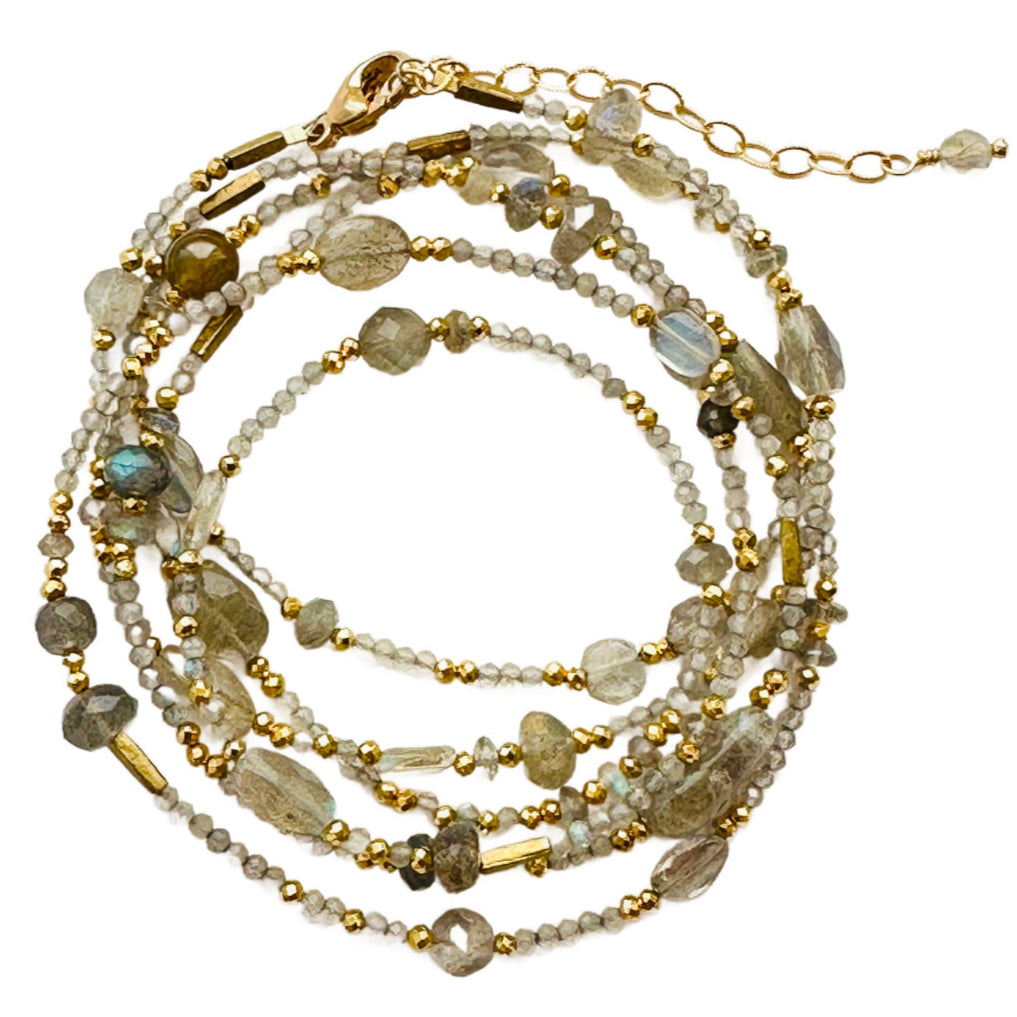 Labradorite, Pyrite & Brass Wrap Bracelet