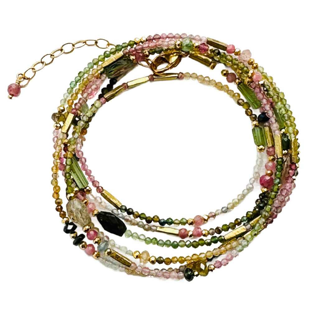 Tourmaline, Brass & Pyrite Wrap Bracelet