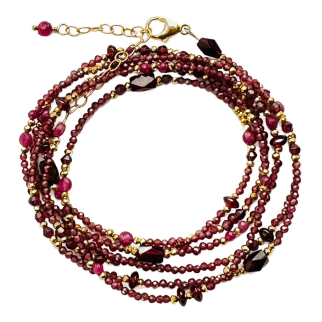 Garnet, Ruby & Pyrite Wrap Bracelet/Necklace