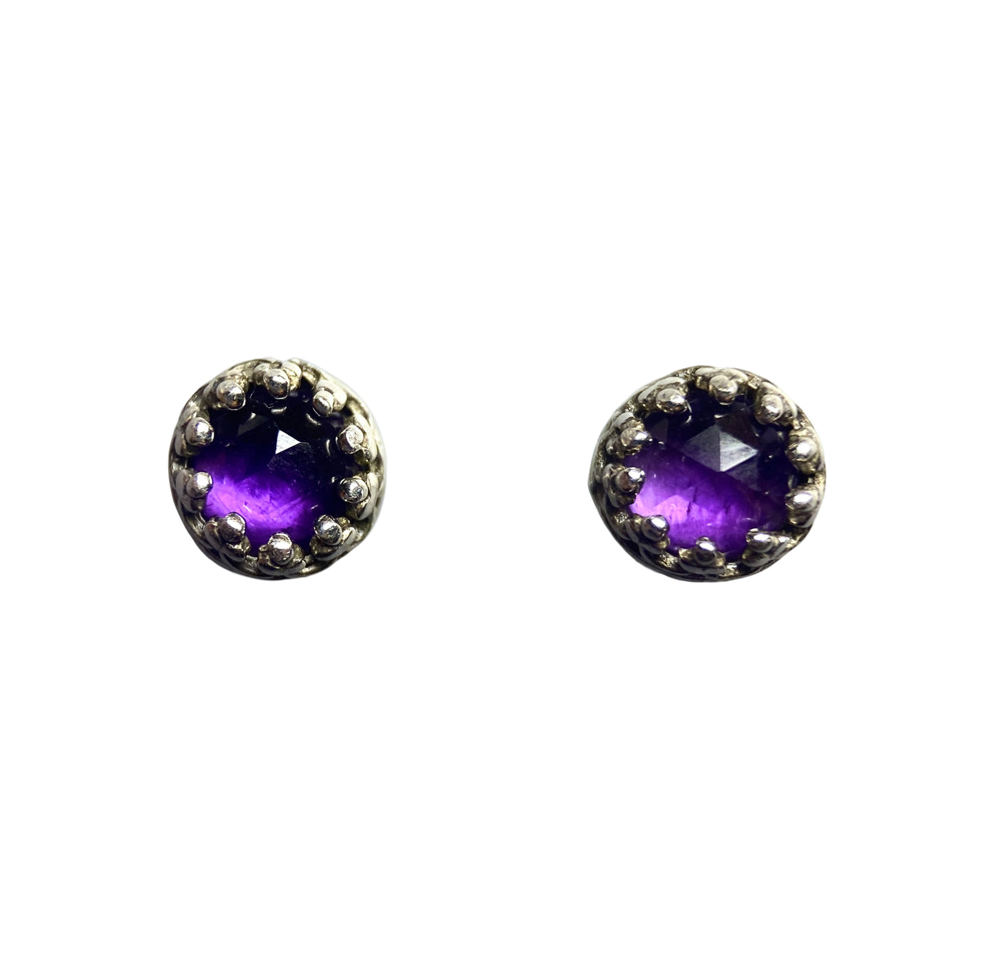 Dark Amethyst Small Gemstone Pod Stud Earrings