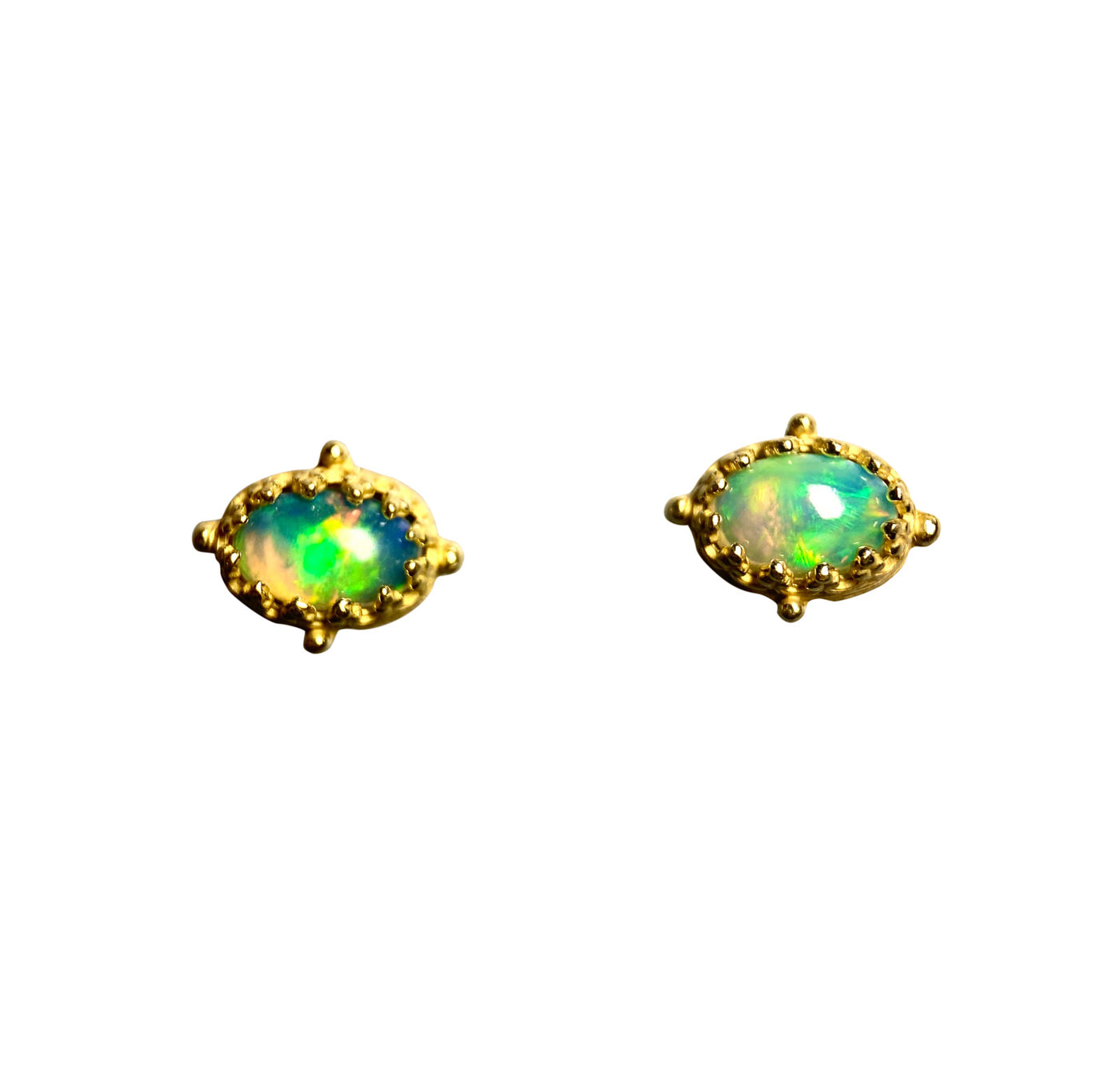 Ethiopian Opal 18K Gold Oval Gem Stud Earrings