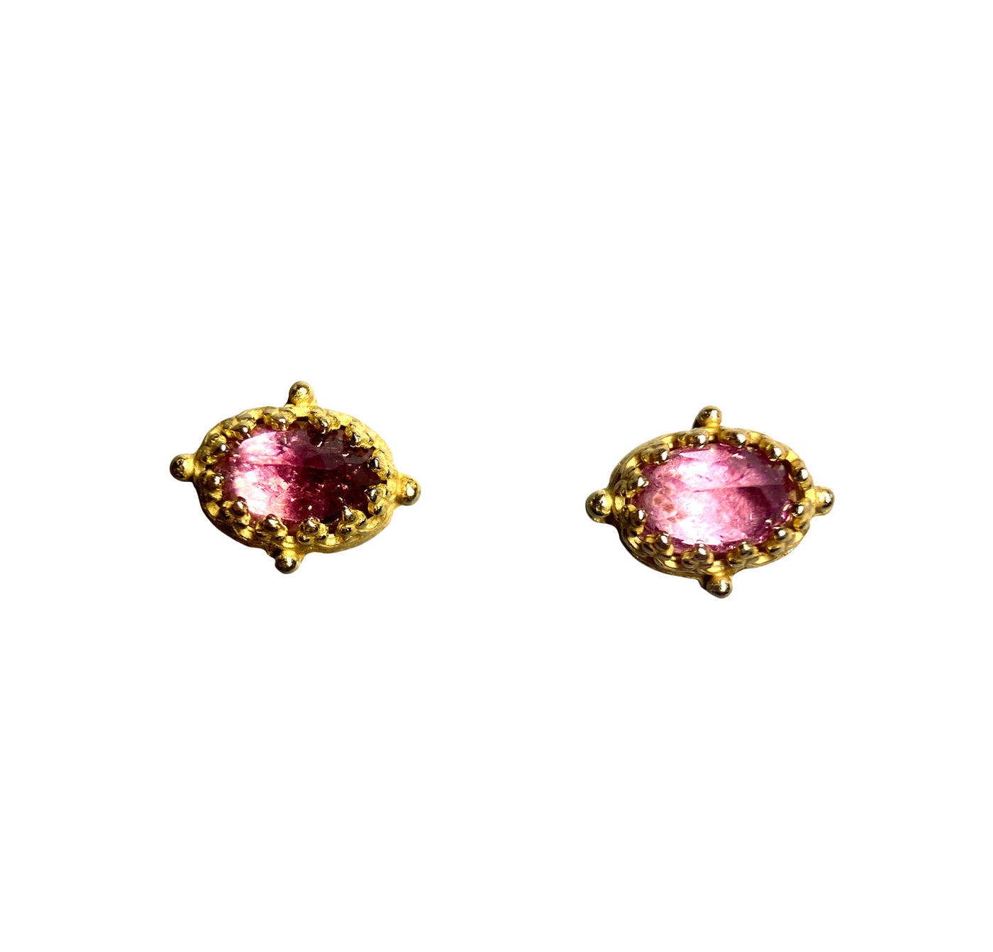 Pink Tourmaline 18K Gold Oval Gem Stud Earrings