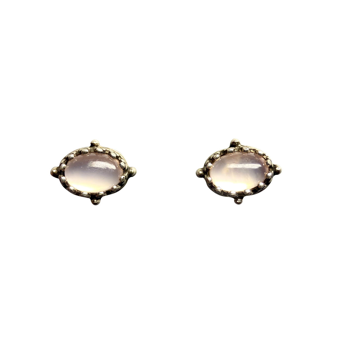 Rose Quartz Sterling Silver Oval Gem Stud Earrings
