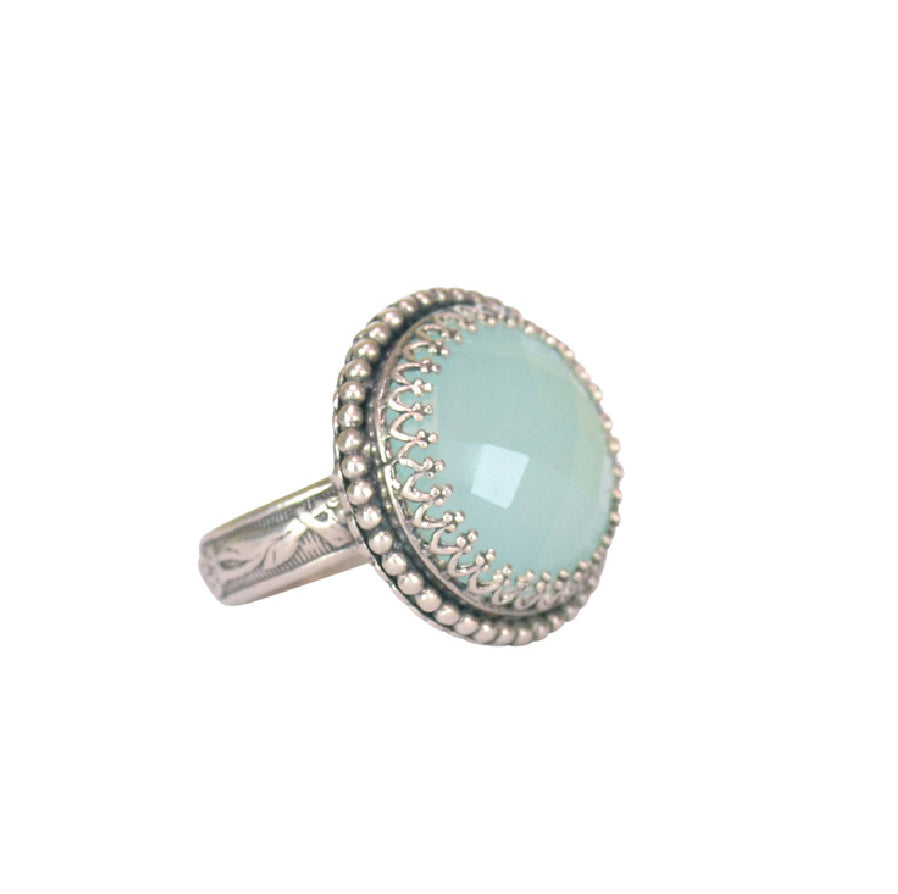 Round Aqua Chalcedony Cocktail Silver Ring
