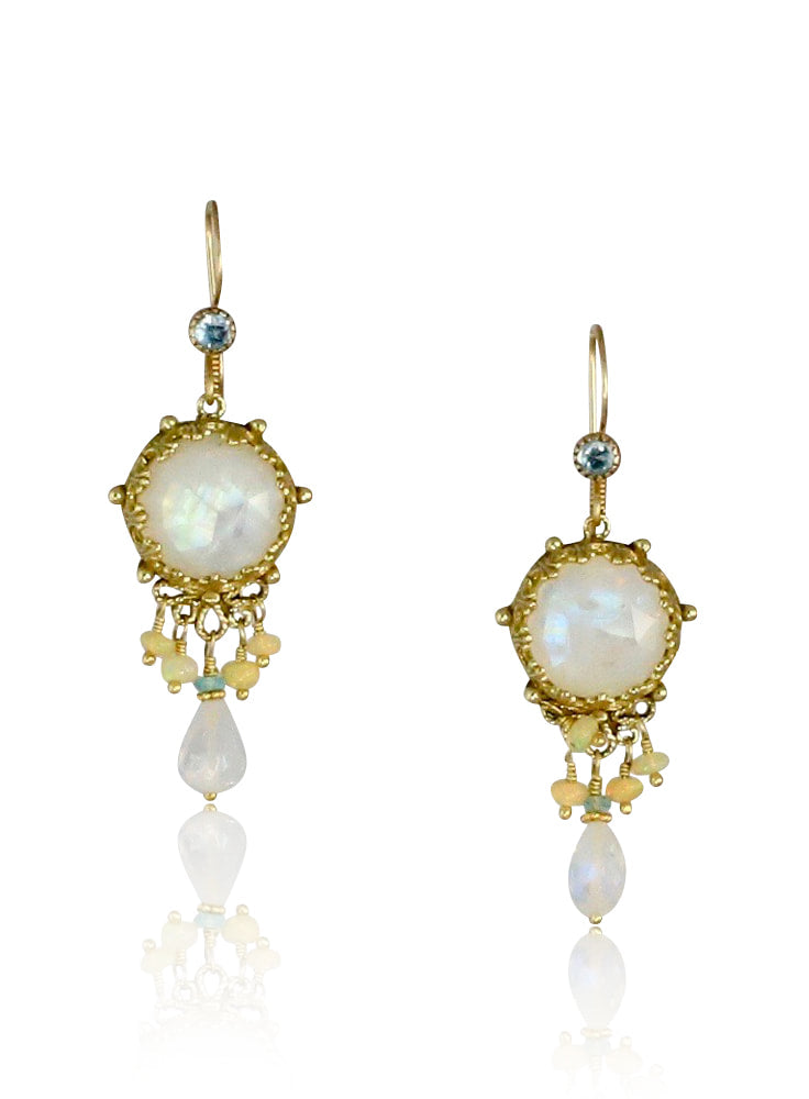 Rainbow Moonstone & Ethiopian Opal 18K Gold Chandelier Earrings