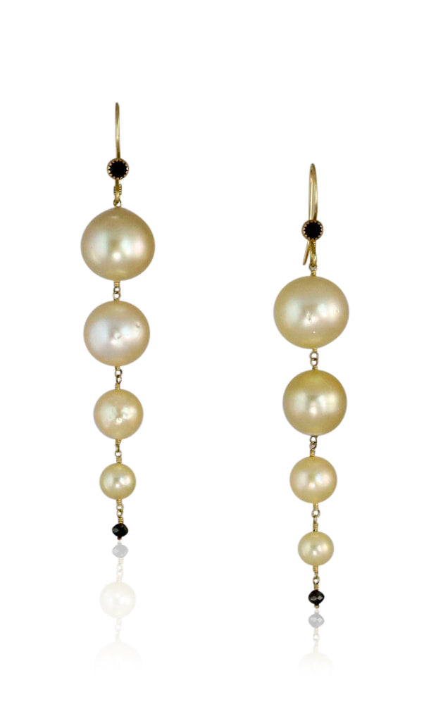 South Sea Pearl & Black Diamond Bubble Drop 18K Gold Earrings