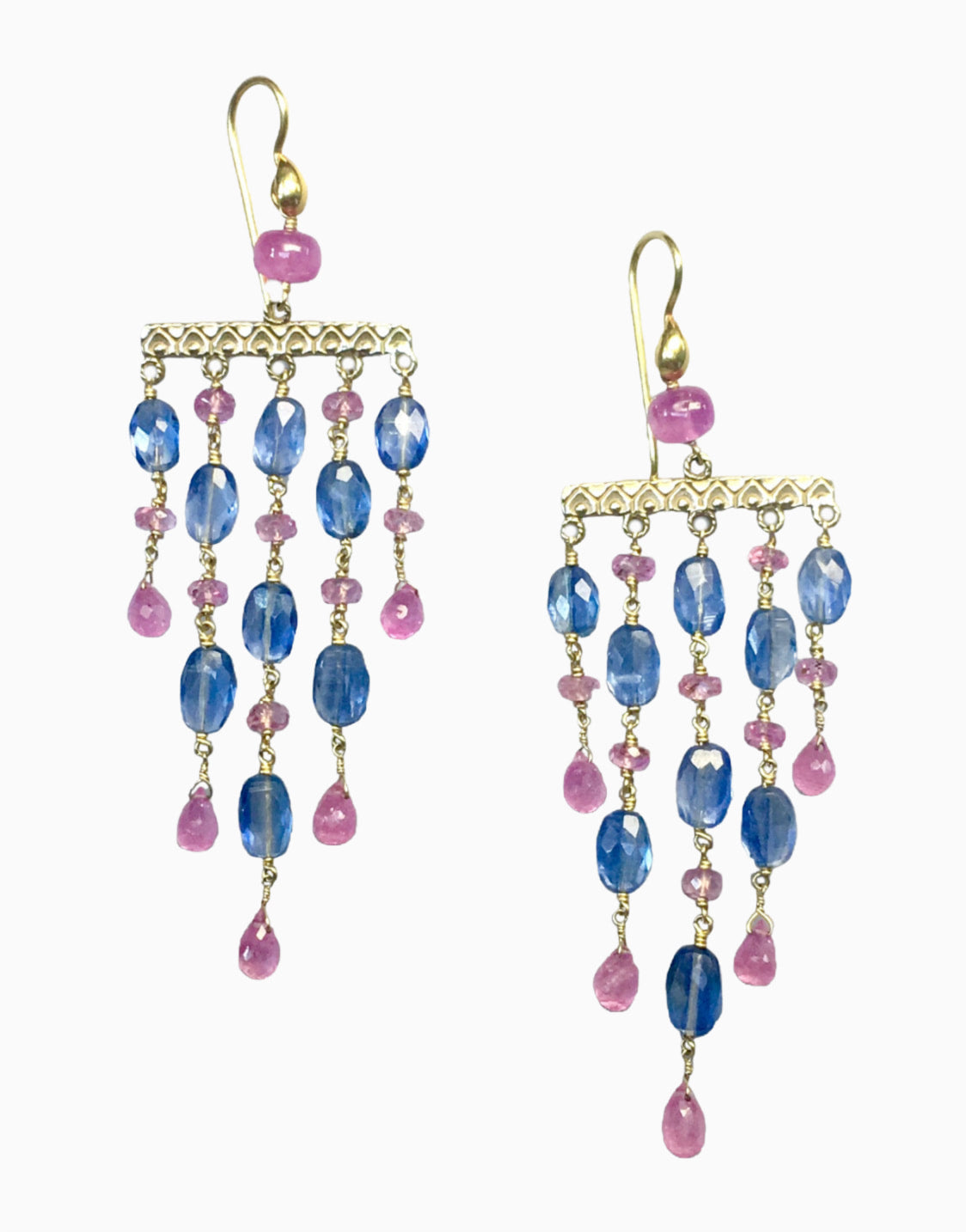 Kyanite & Pink Sapphire 18K Gold Waterfall Earrings