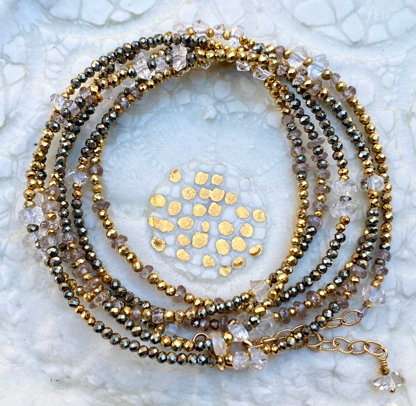 Pyrite, Herkimer Diamond & White Sapphire Wrap Bracelet/Necklace