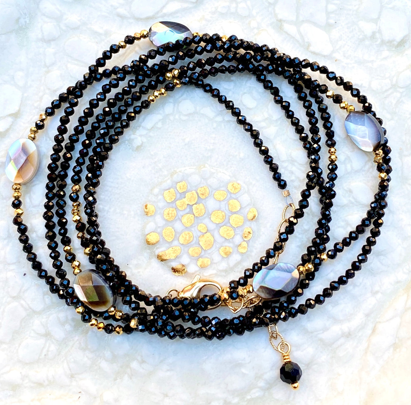 Black Onyx, Black Mother of Pearl & Pyrite Bracelet/Necklace