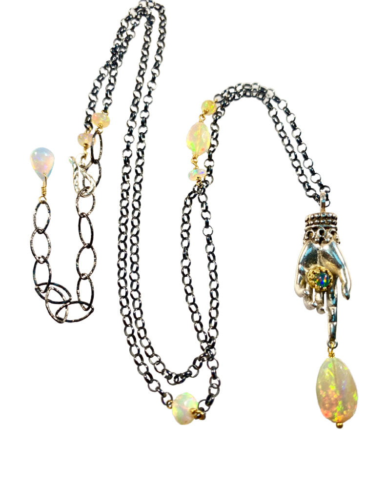 Open Hand Charm Necklace - Ethiopian Opal