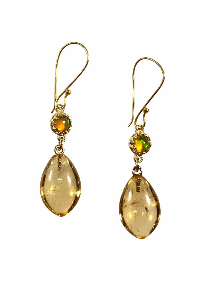 Ethiopian Opal & Citrine 18K Gold Petal Earrings