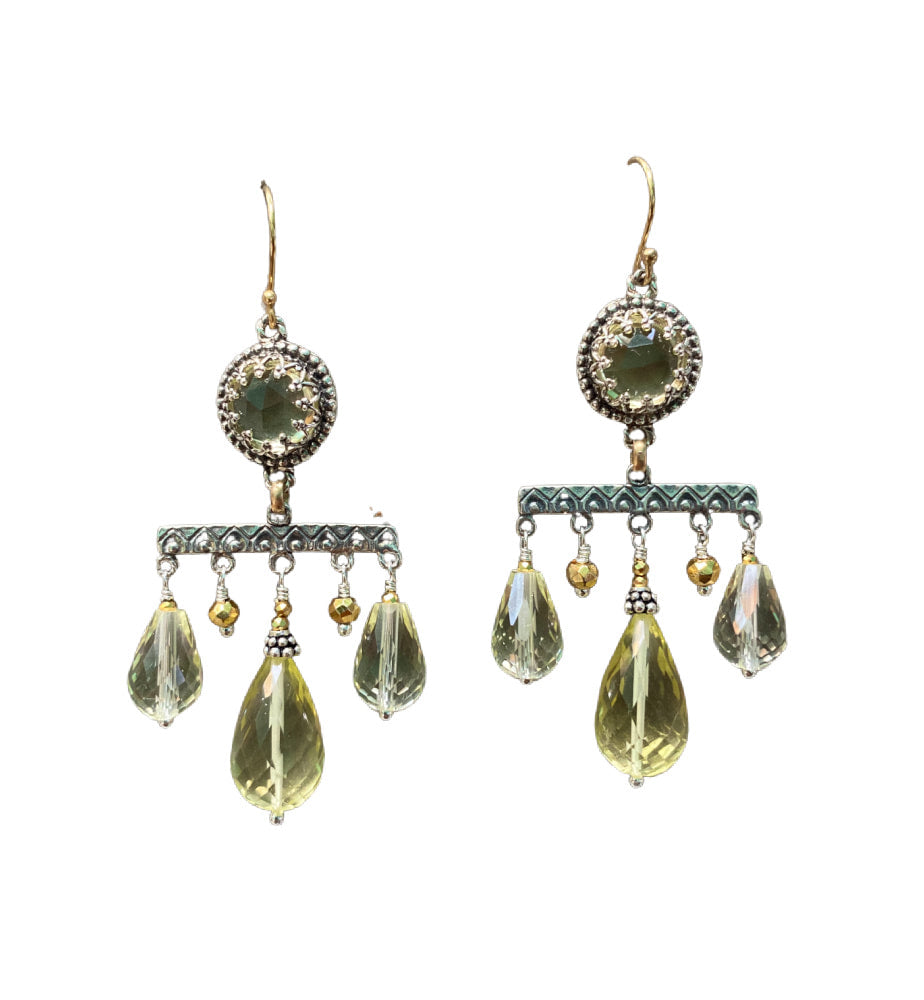 Three Drop Chandeliers - Lemon Citrine, Silver and Gold-Fill Earrings
