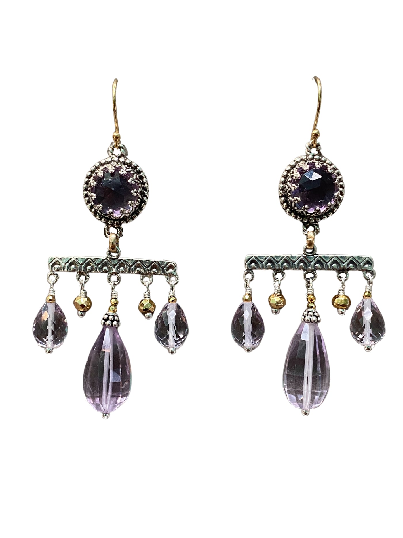 Three Drop Chandeliers - Lavender Amethyst, Silver and Gold-Fill Earrings