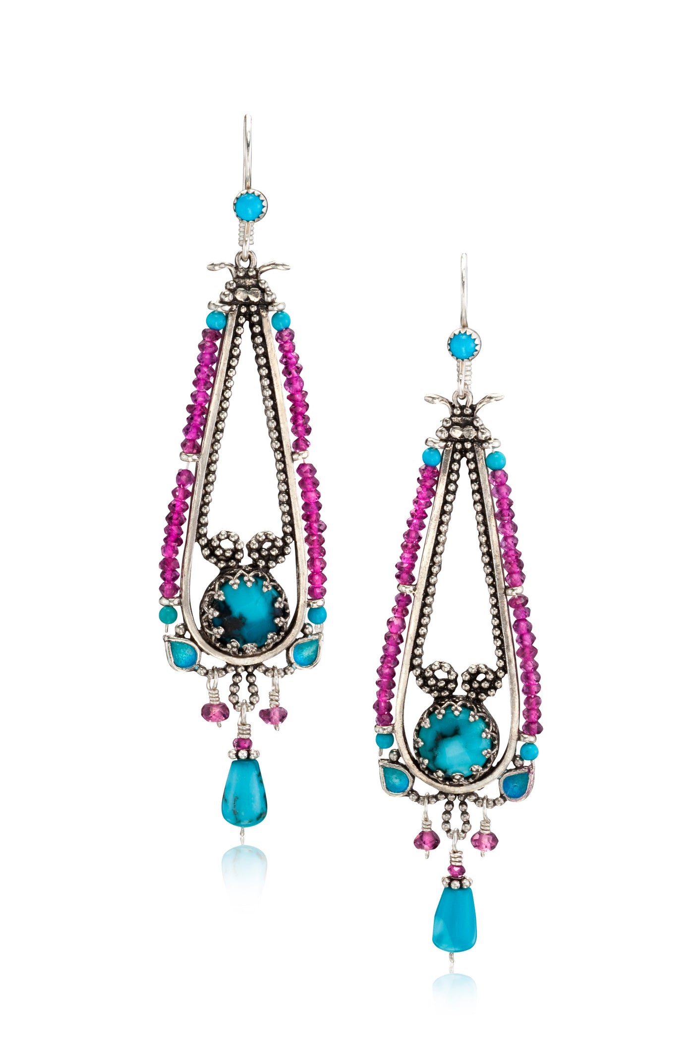 Turquoise & Rhodolite Garnet Drop Chandelier Earring