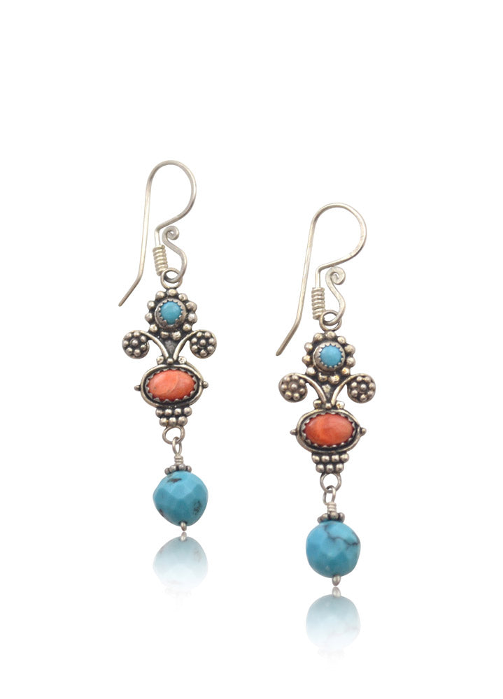 Turquoise & Spiny Oyster Shell Mini Bouquet Silver Earrings