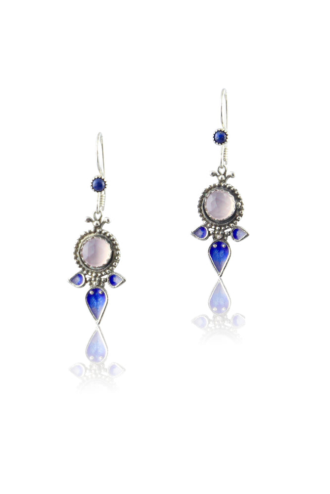 Rose Quartz & Lapis Lazuli Small Enameled Earring