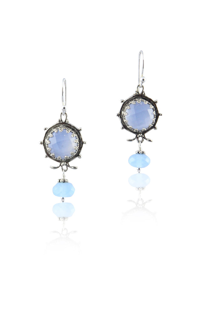 Chalcedony & Blue Quartz Silver Earrings