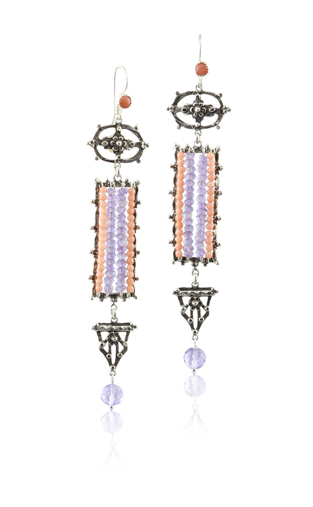 Pink Amethyst & Pink Coral Dream Catcher Earrings