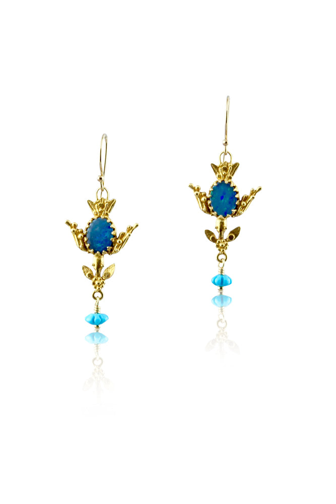 Australian Opal & Sleeping Beauty Turquoise Vermeil Bird Earrings