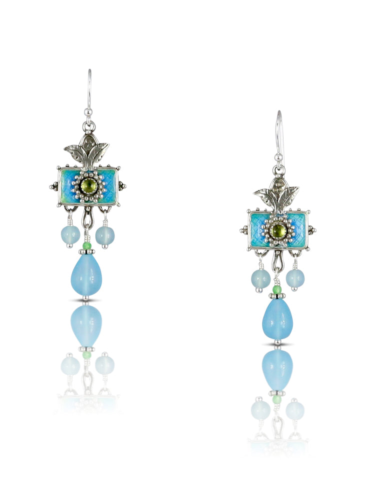 Peridot & Blue Quartz Enameled Earrings