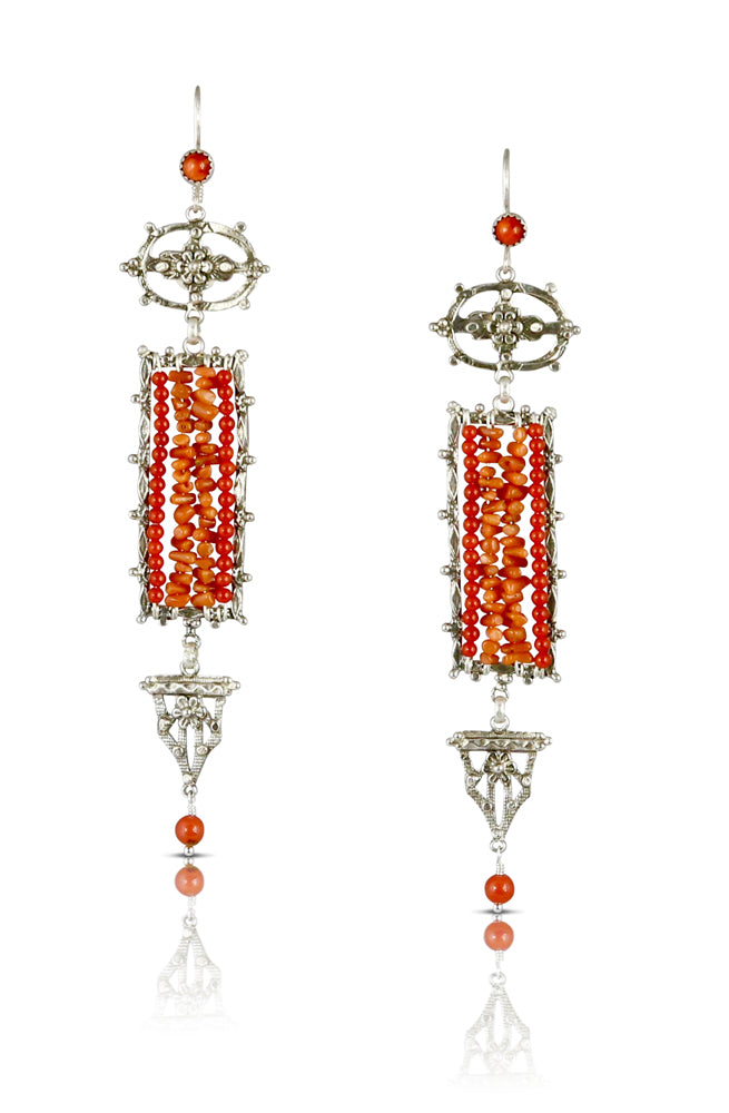 Coral Dream Catcher Silver Earrings