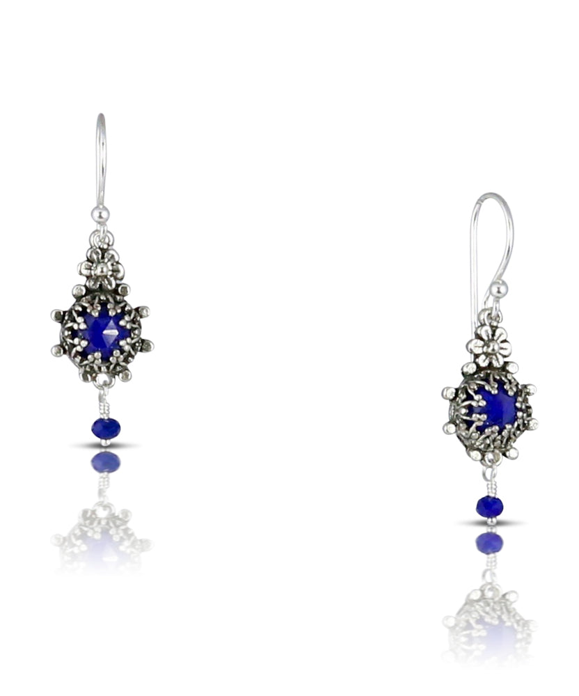 Lapis Lazuli Mini Flower Silver Earrings