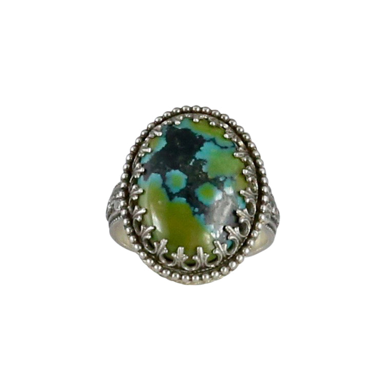 Turquoise Vertical Oval Silver Ring