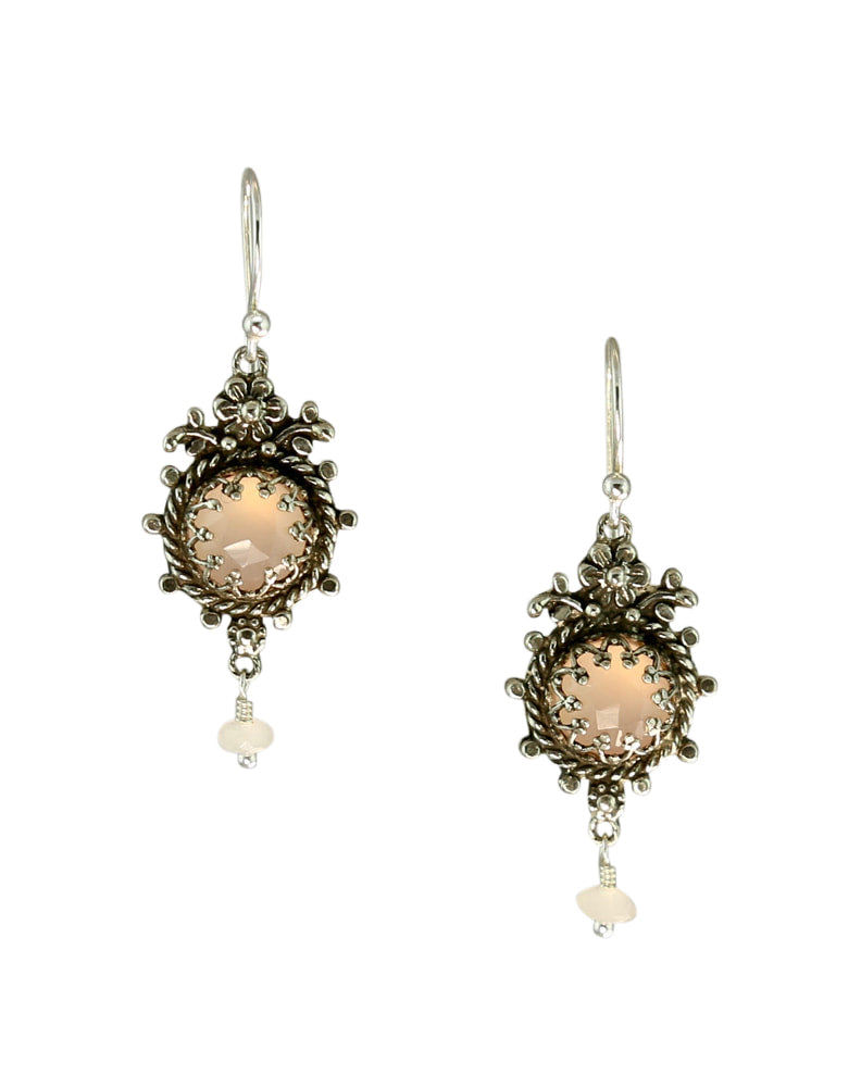 Pink Chalcedony & Rose Quartz Daisy Silver Earrings
